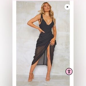 Black Underwire Detail Draped Midi Dress